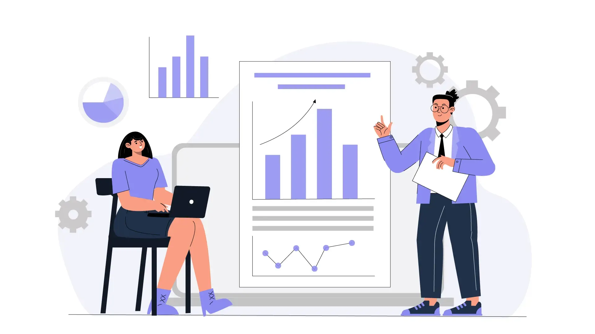 Man Describing Performance Insights to Woman Flat Design Illustration image